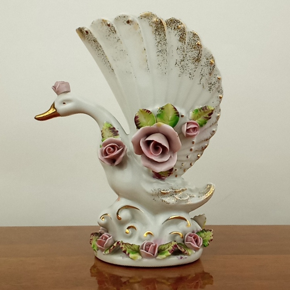 Vintage mid-century ceramic swan vase